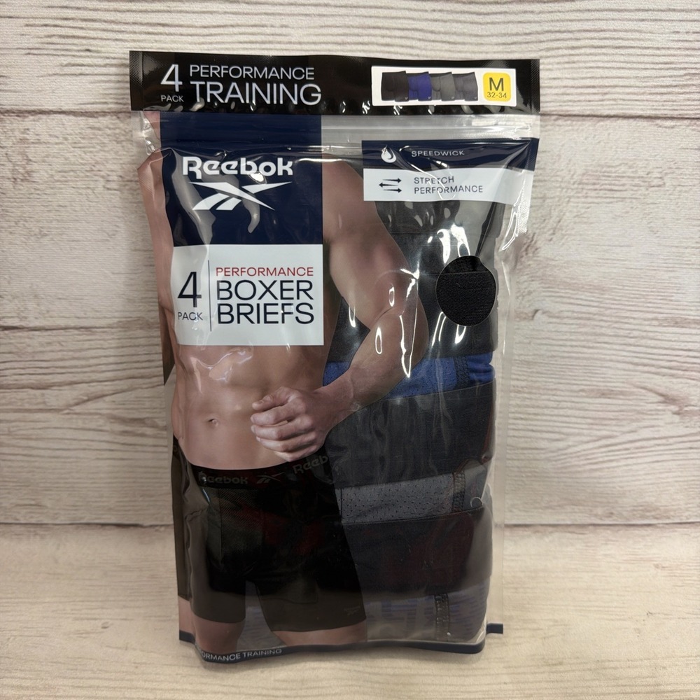 4PK Reebok Men's Boxer Briefs Stretch Performance Boxers w/ Fly 6" Inseam